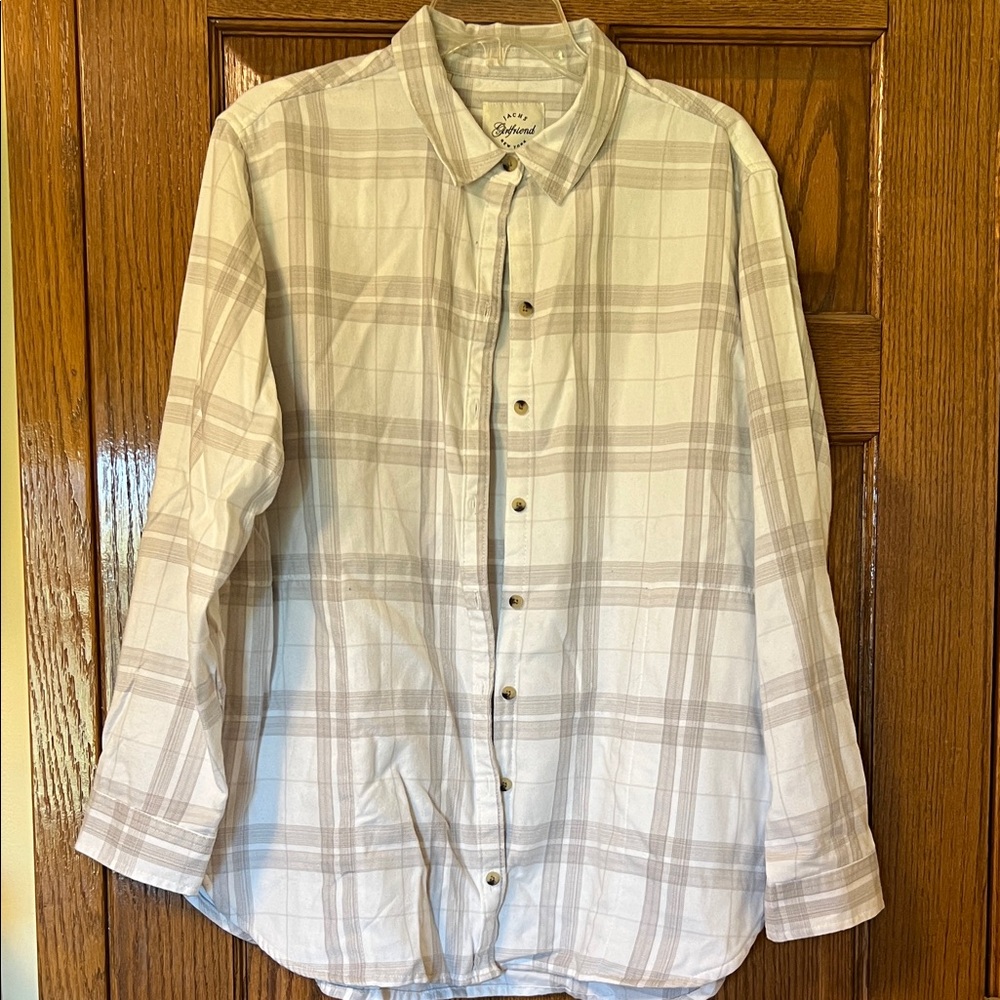 JACHS Girlfriend White/gray Plaid Button-Down Shirt